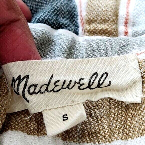 Madewell linen blend Pants Multicolor Striped Wide Leg pockets Womens Size S - Picture 6 of 10